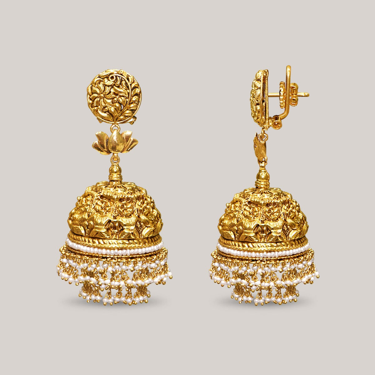 Tiny Lotus Bridge Gold Jhumka