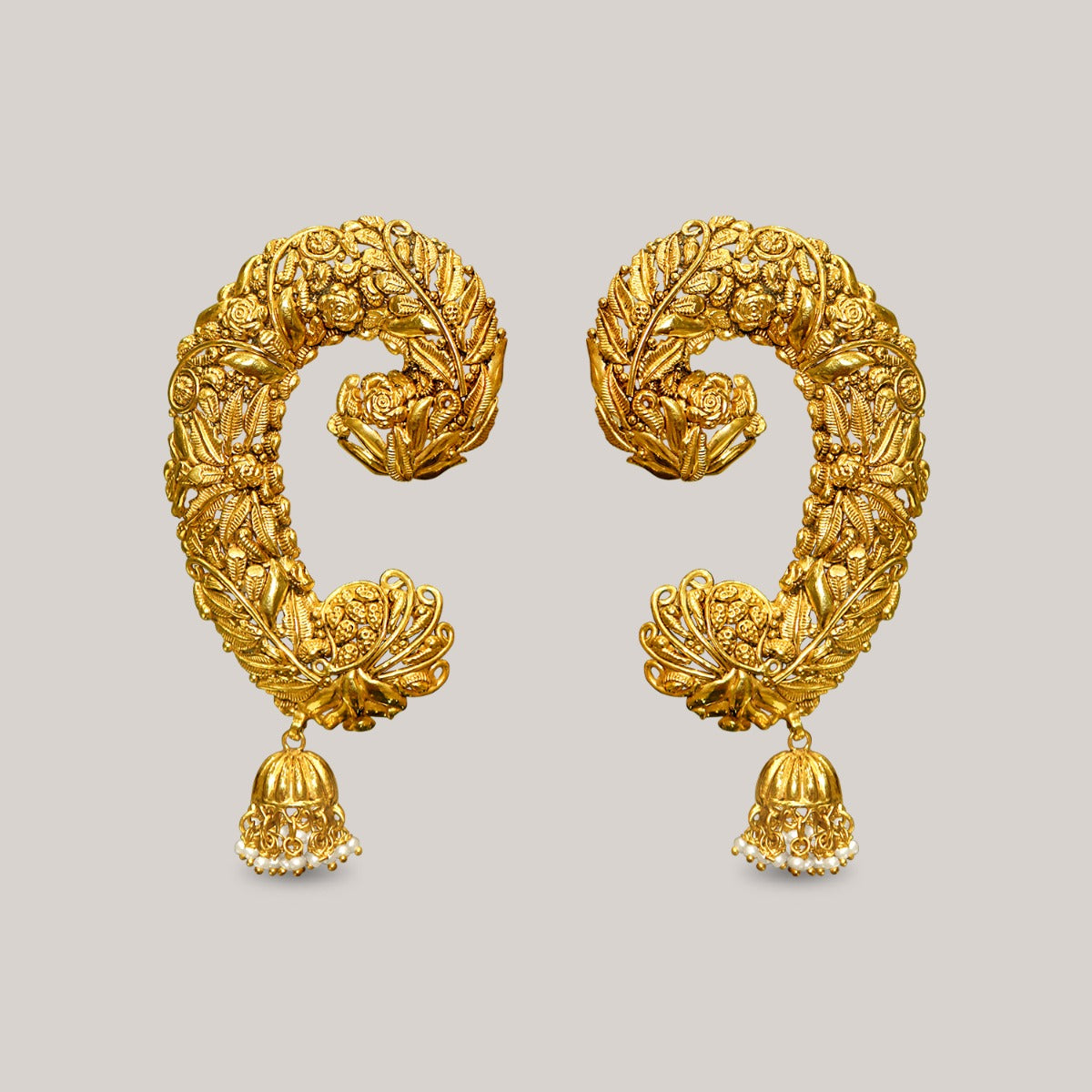 Blown Rose Head Gold Earrings