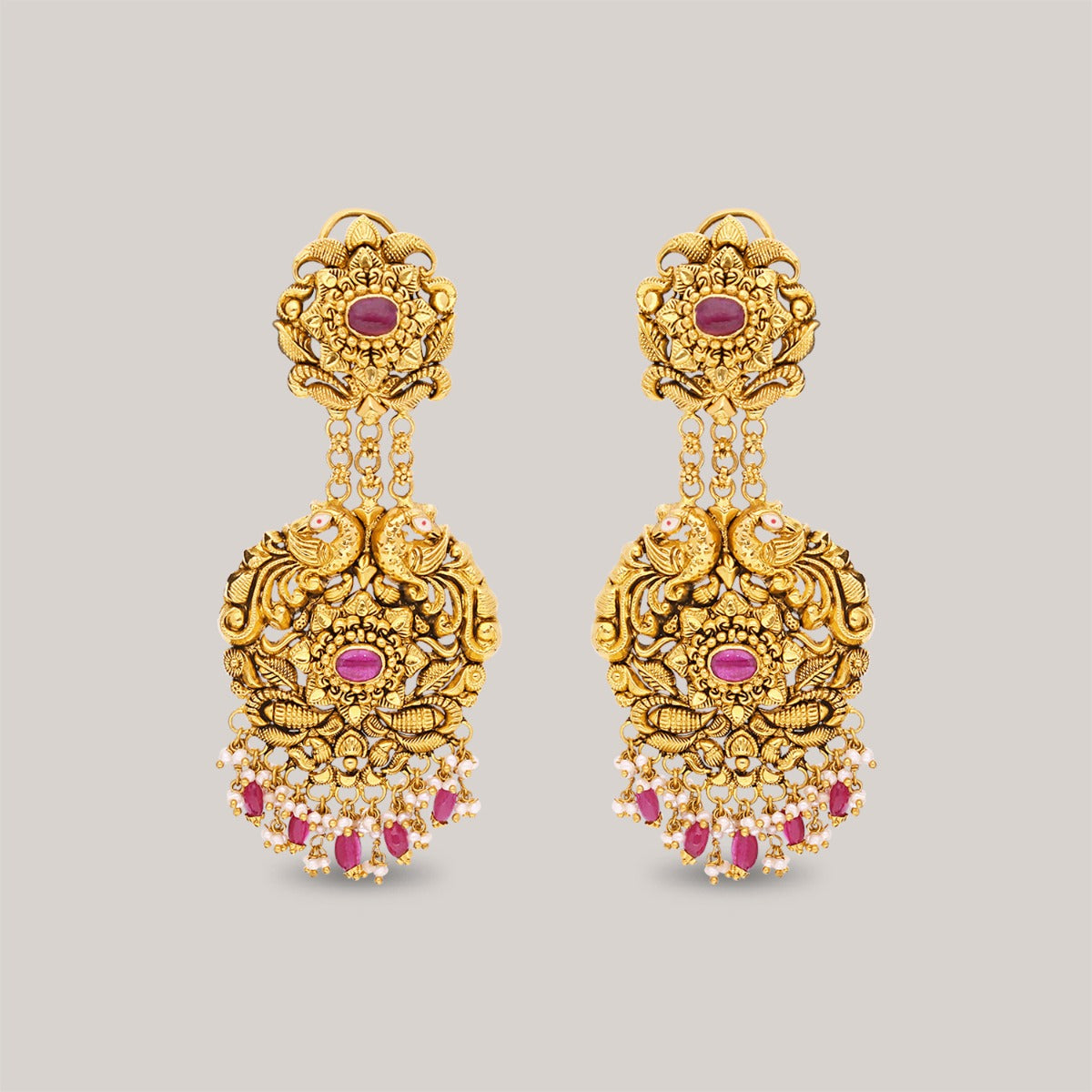 Hanging Peacocks Gold Earrings