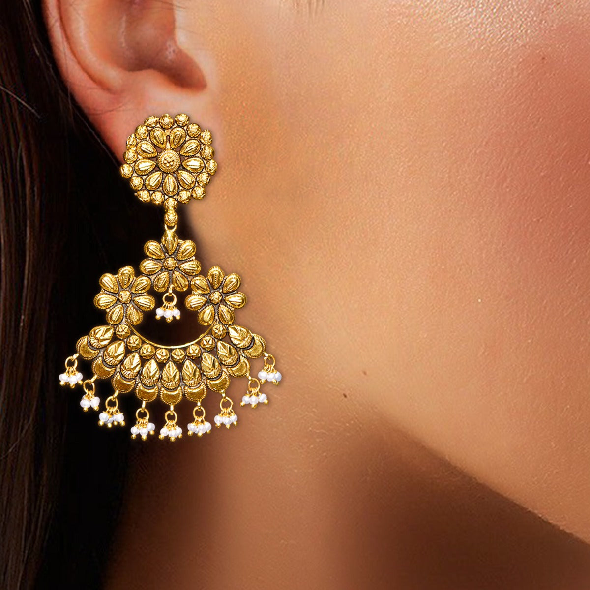 Floral Trio Gold Earrings