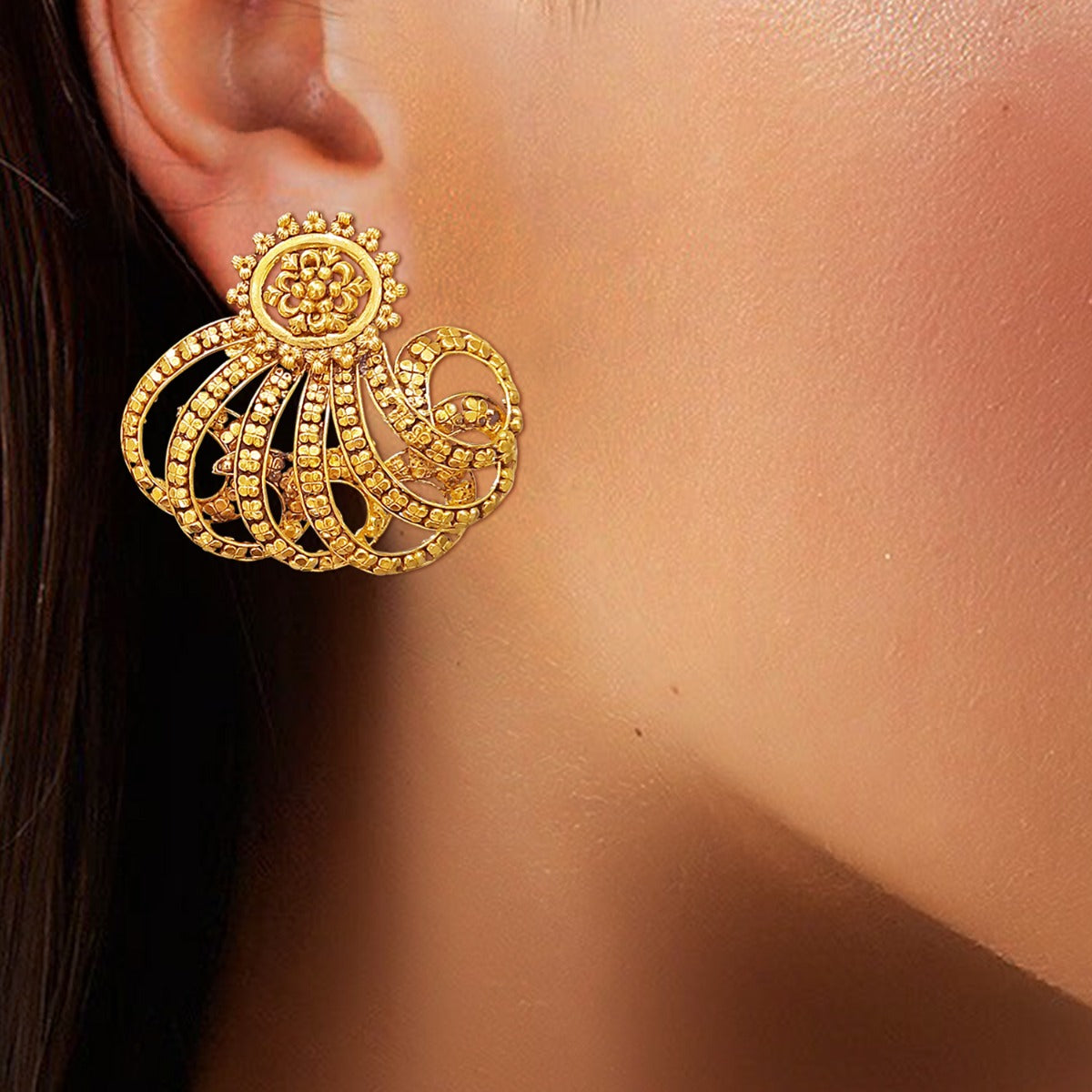 Swirl Flower Gold Earrings