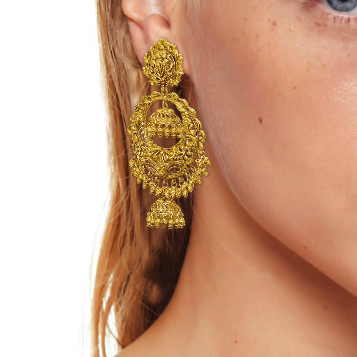 Floral Wire Work Gold Chandbali