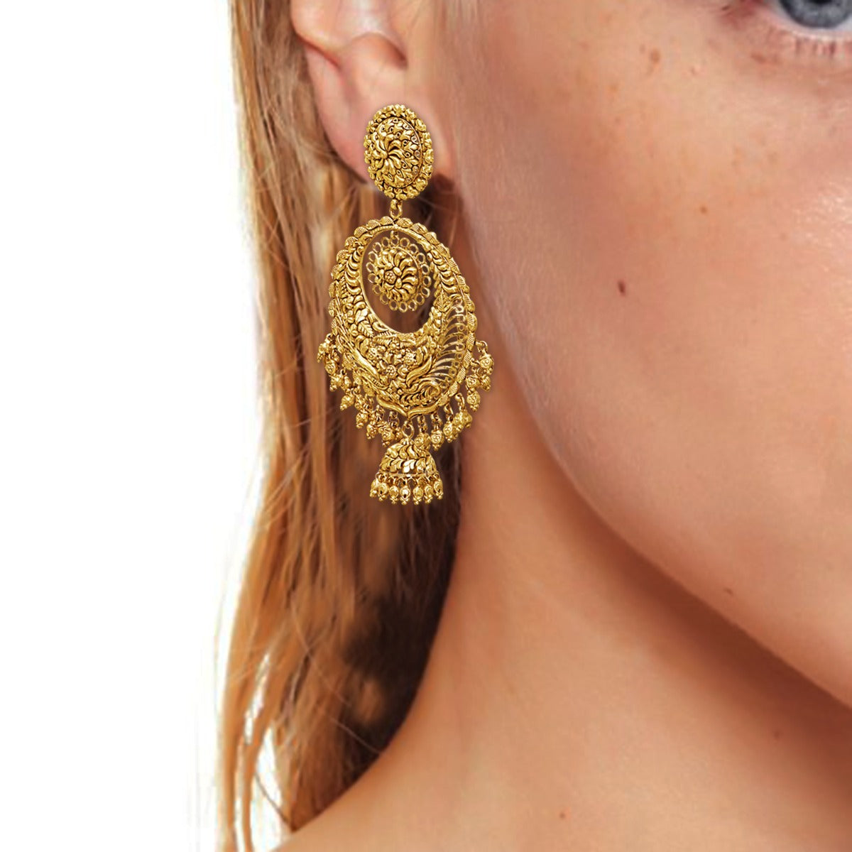 Decorative Yellow Gold Chandbali