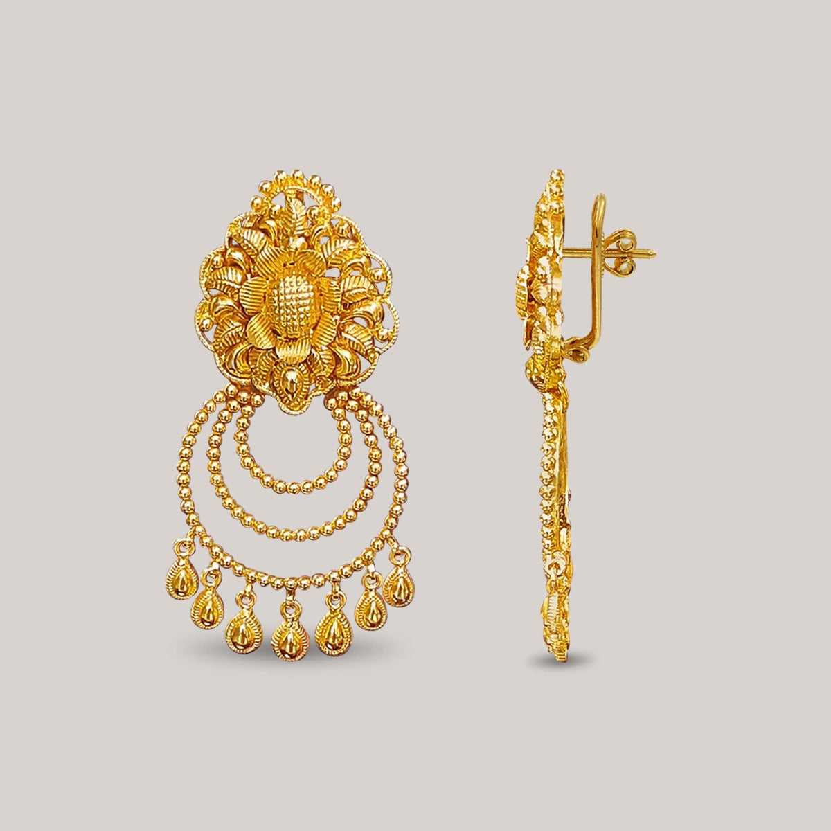Floret Overlay Cluster Gold Earrings