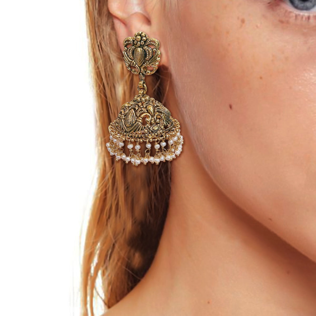 Sanira Pearls Gold Jhumka