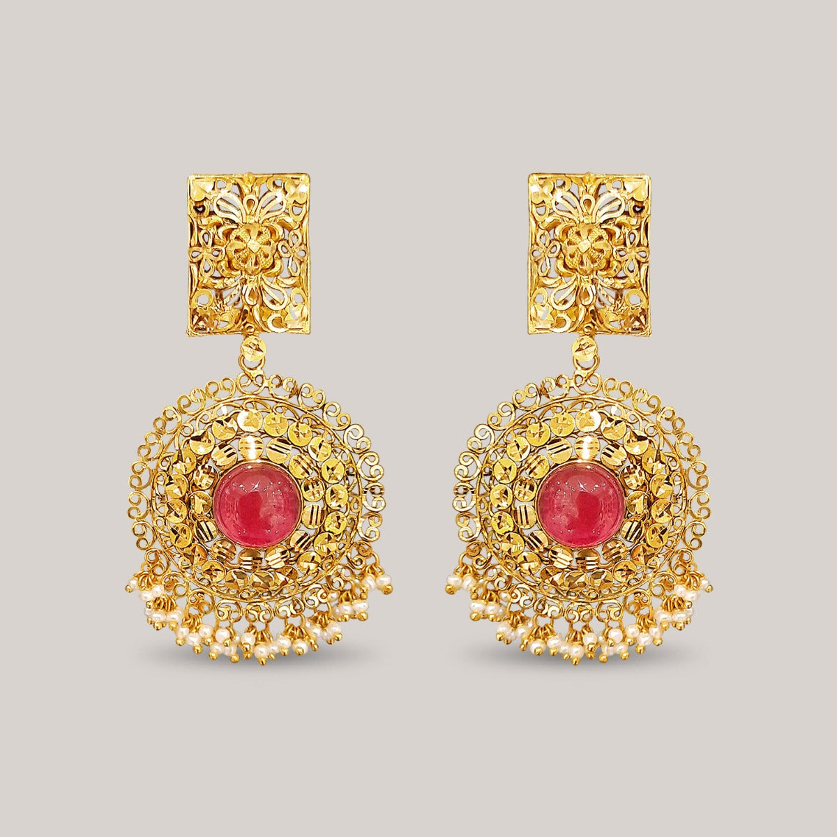 Symmetric Ornate Gold Earrings