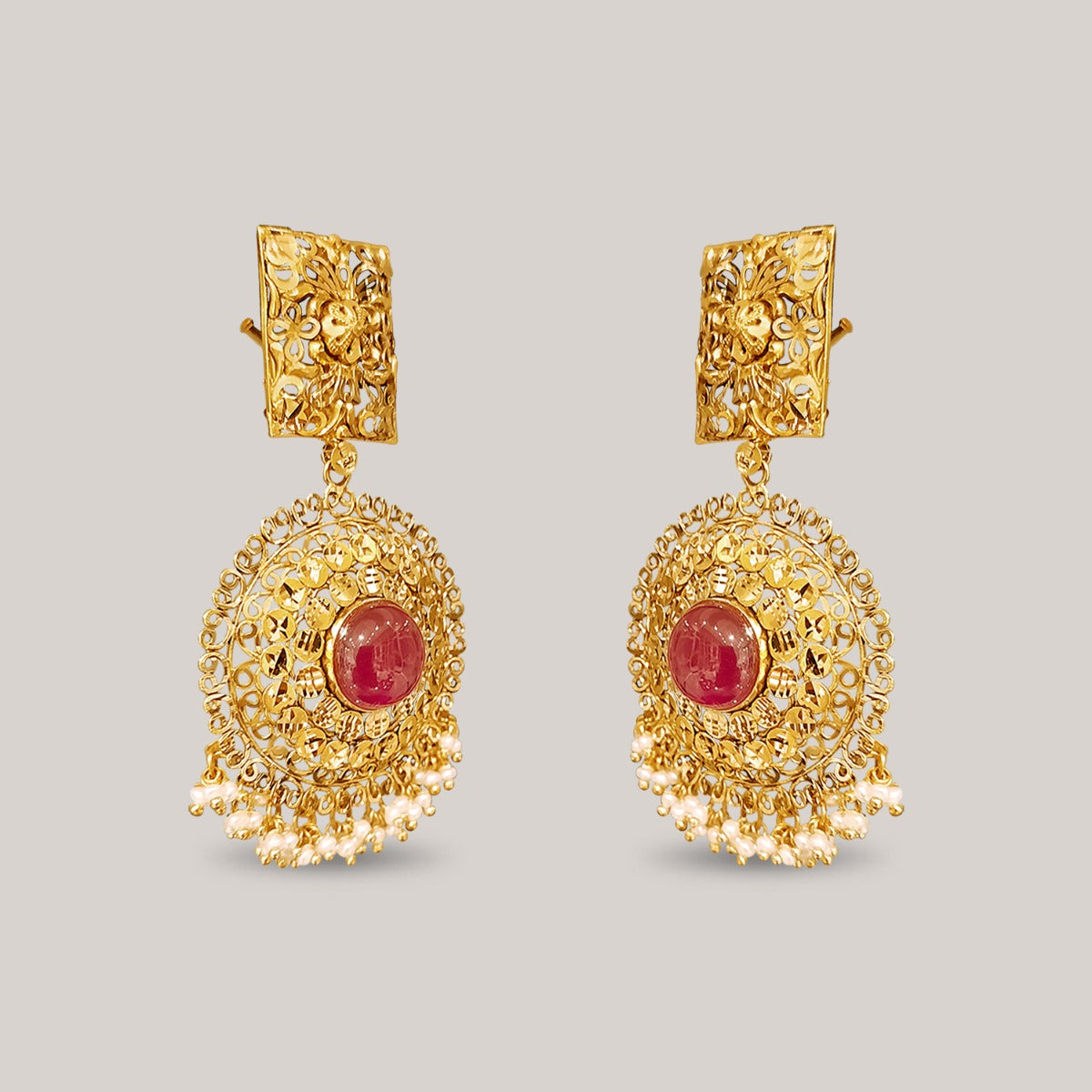 Symmetric Ornate Gold Earrings