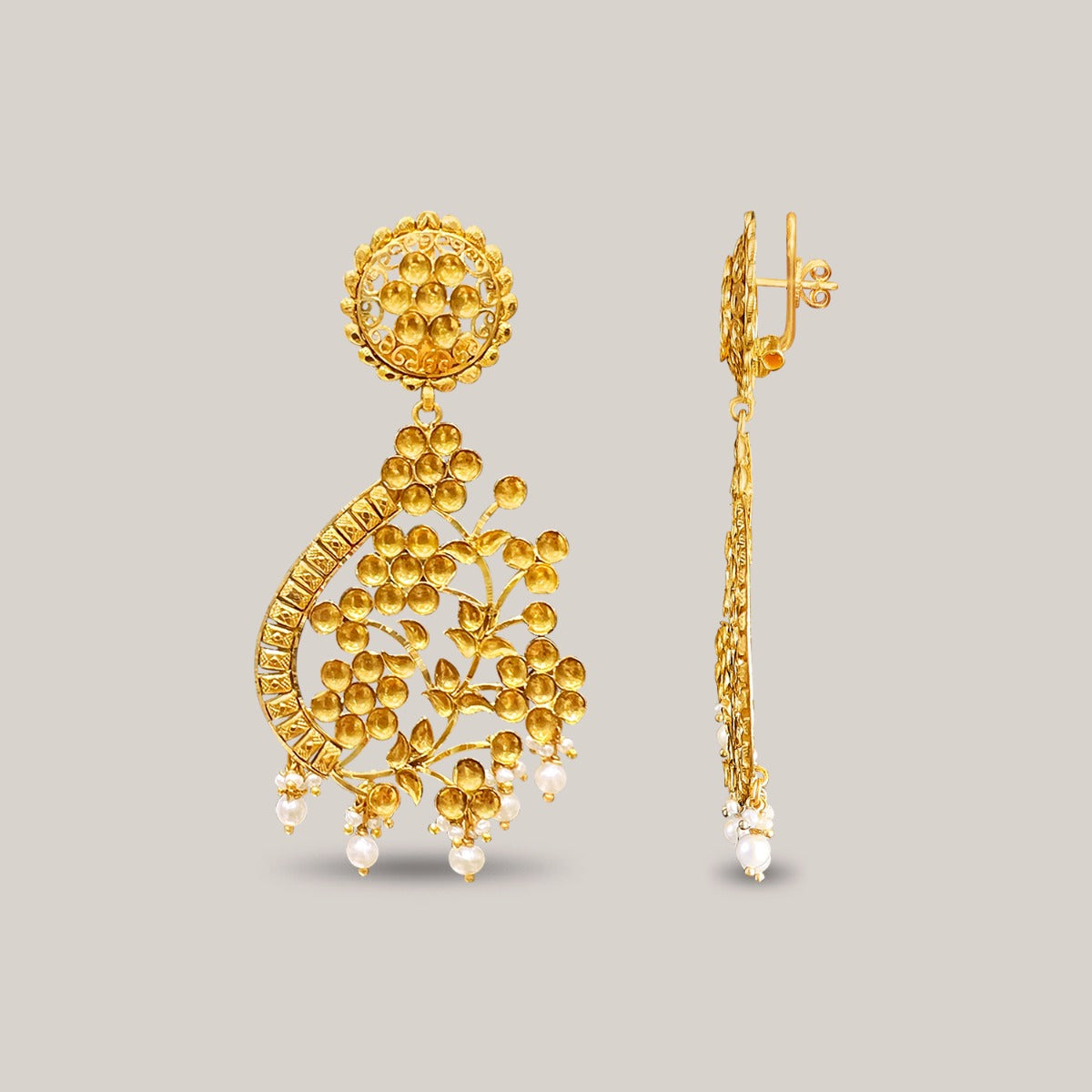 Floral Pear Drop Gold Earrings