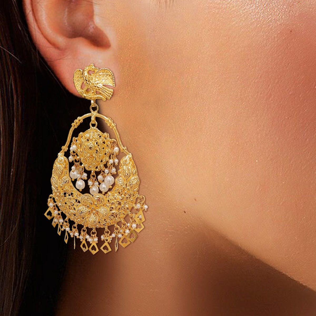 Bird Ornate Gold Earrings