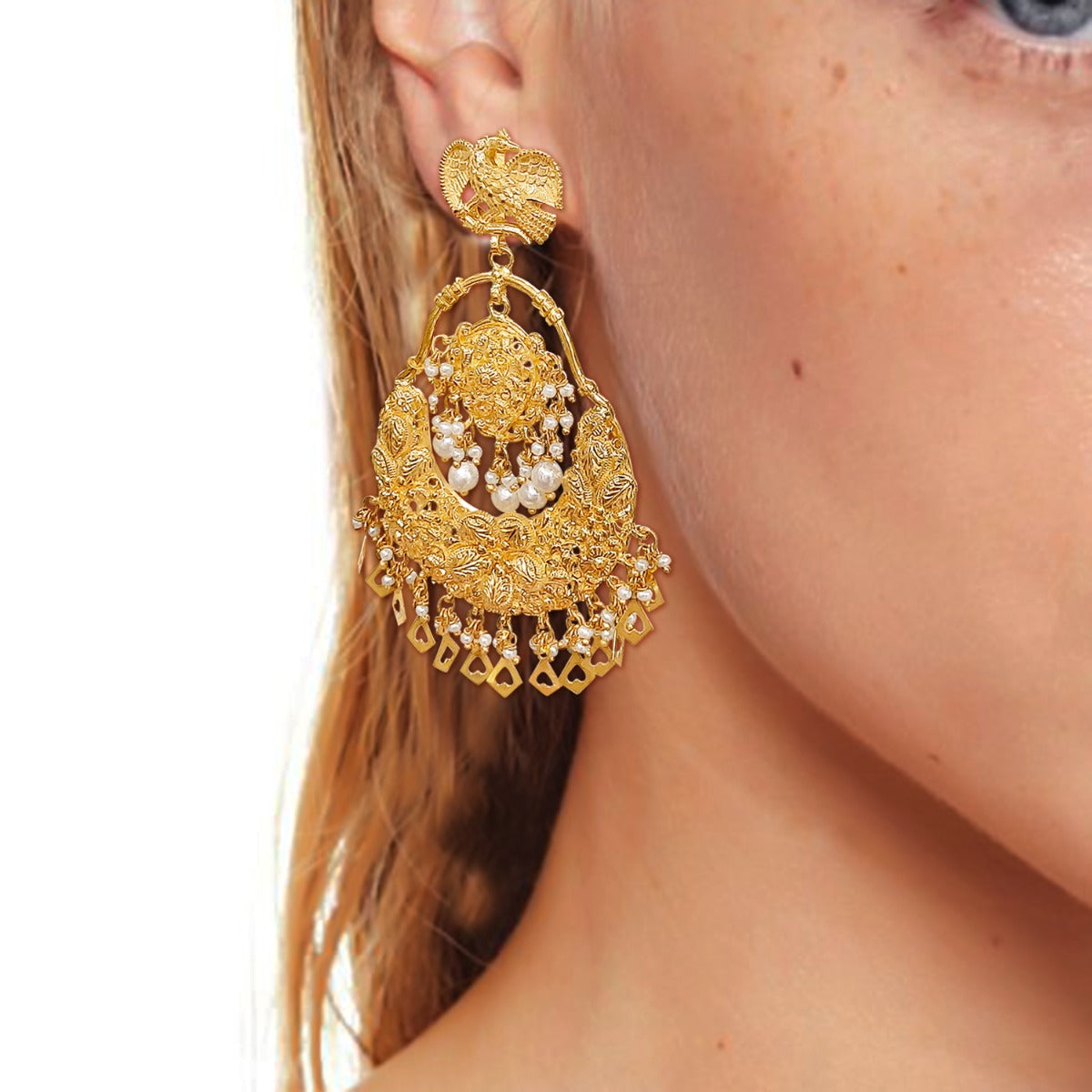 Bird Ornate Gold Earrings