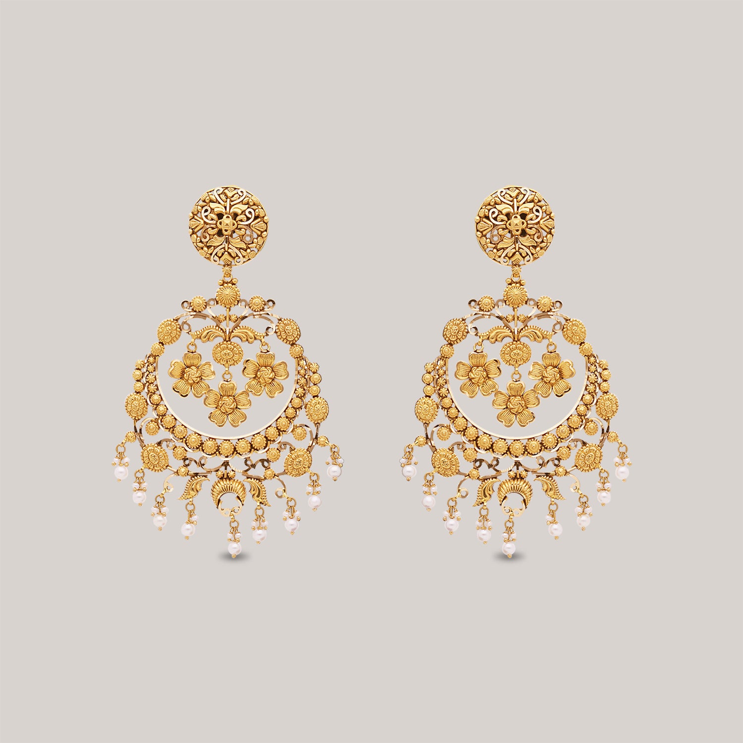 Tri Fleur Gold Chandbali
