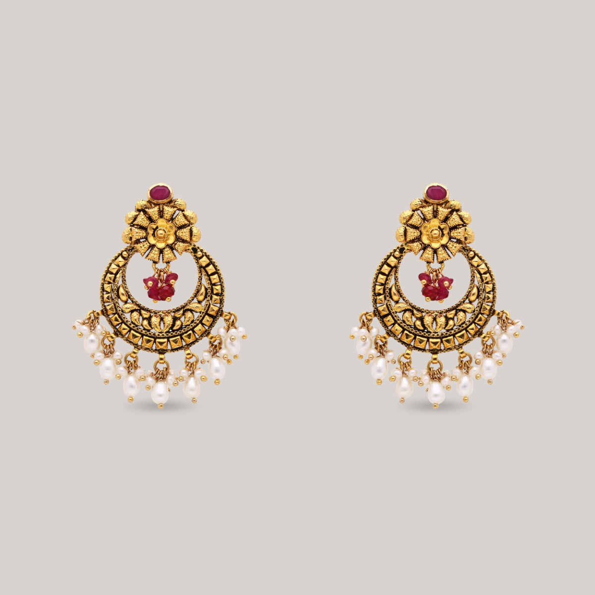 Regal Pearl Crescent Gold Earrings