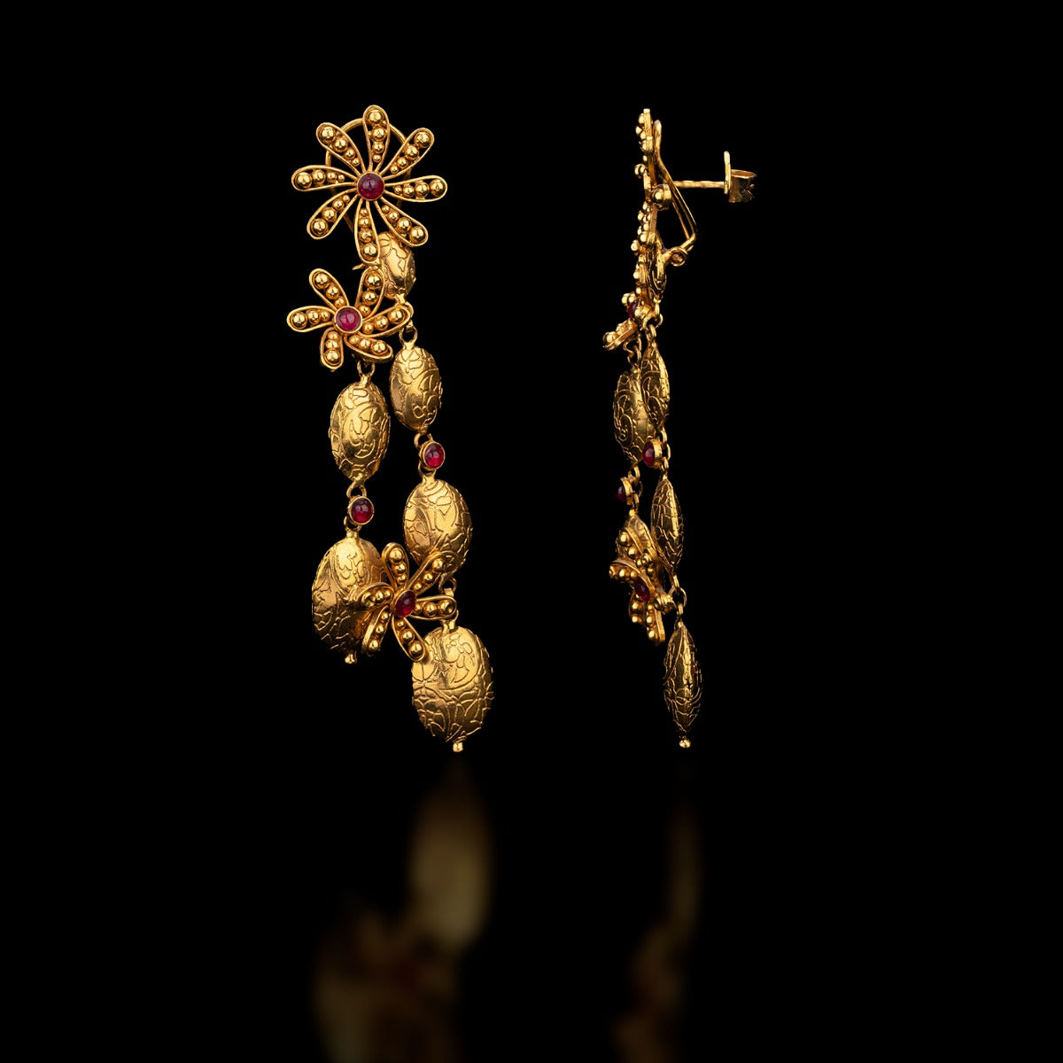 Gold Beaded Pink Bindi Earrings