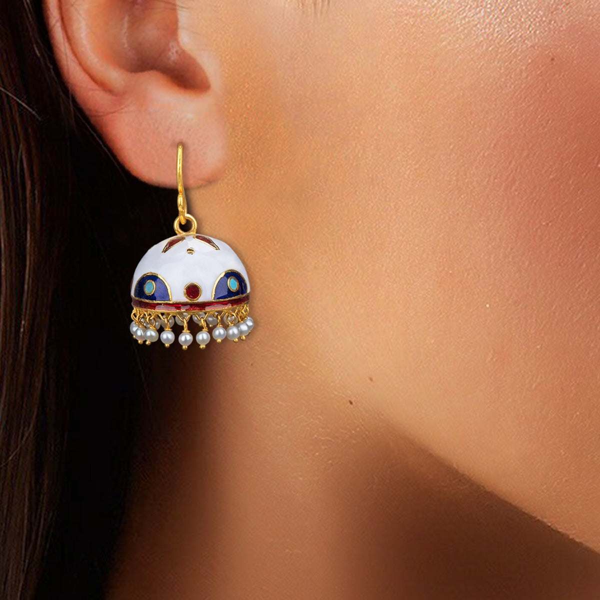 White Umbrella Blue Eyed Gold Jhumka