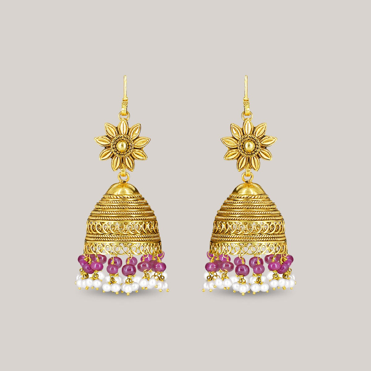 Floral Mound Gold Jhumka