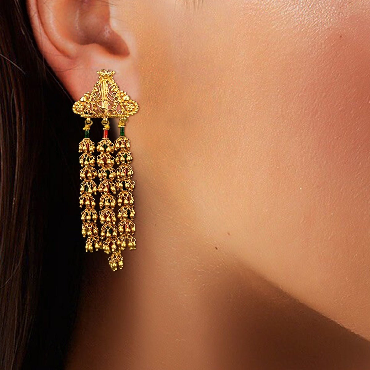 Traditional Tassel Gold Earrings