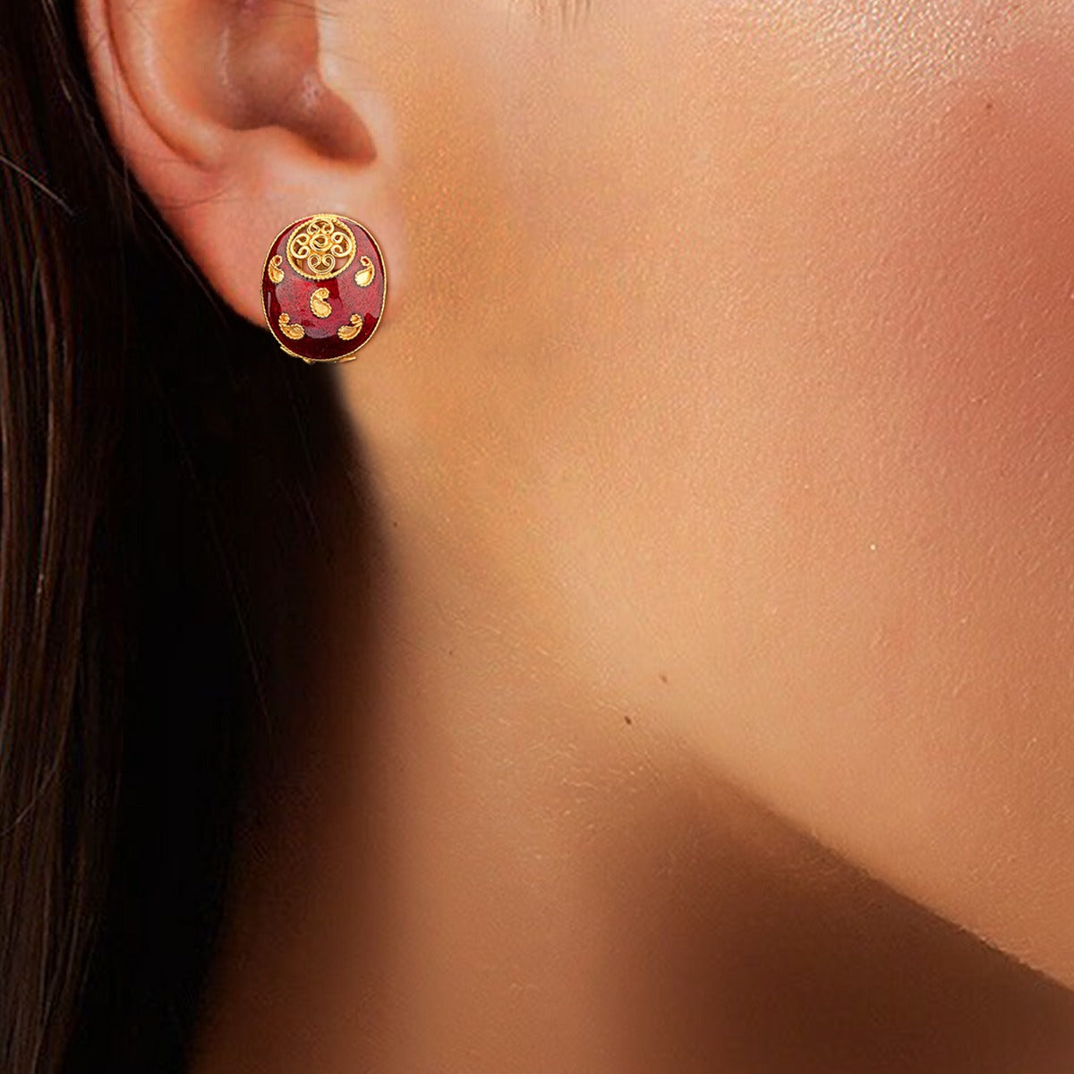 Red Enamel Gold Earrings