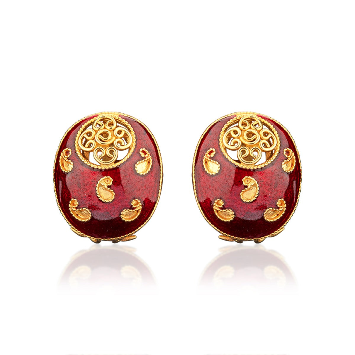 Red Enamel Gold Earrings