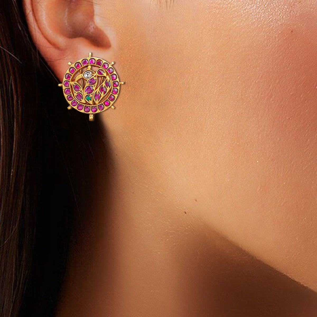 Encircled Flamingo Gold Earrings