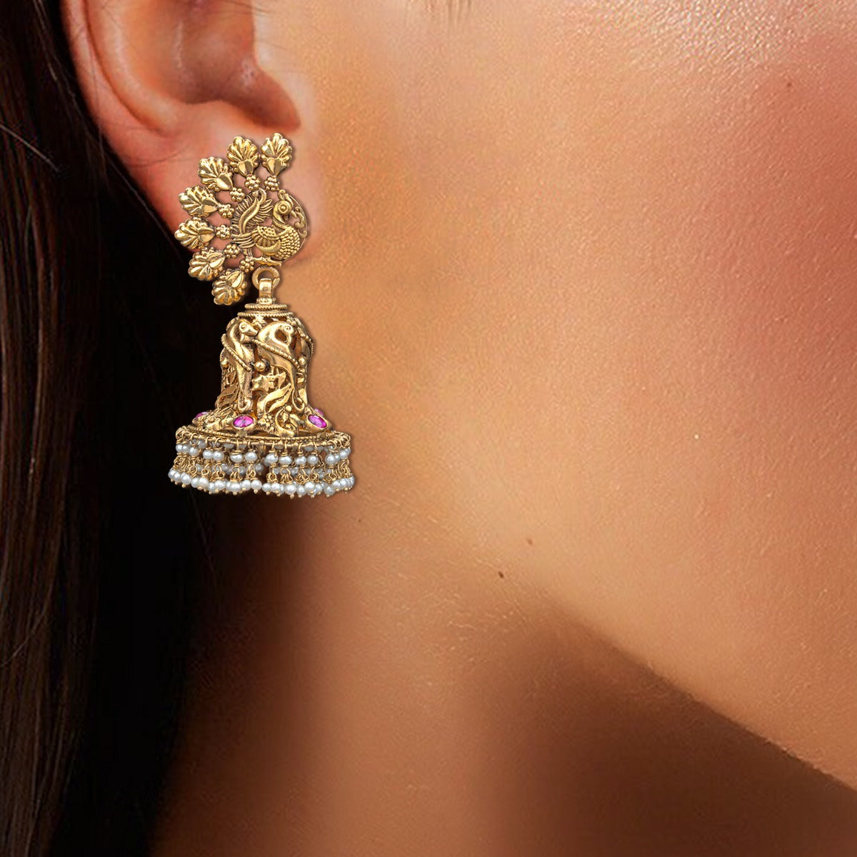 Peacock Temple Gold Jhumka