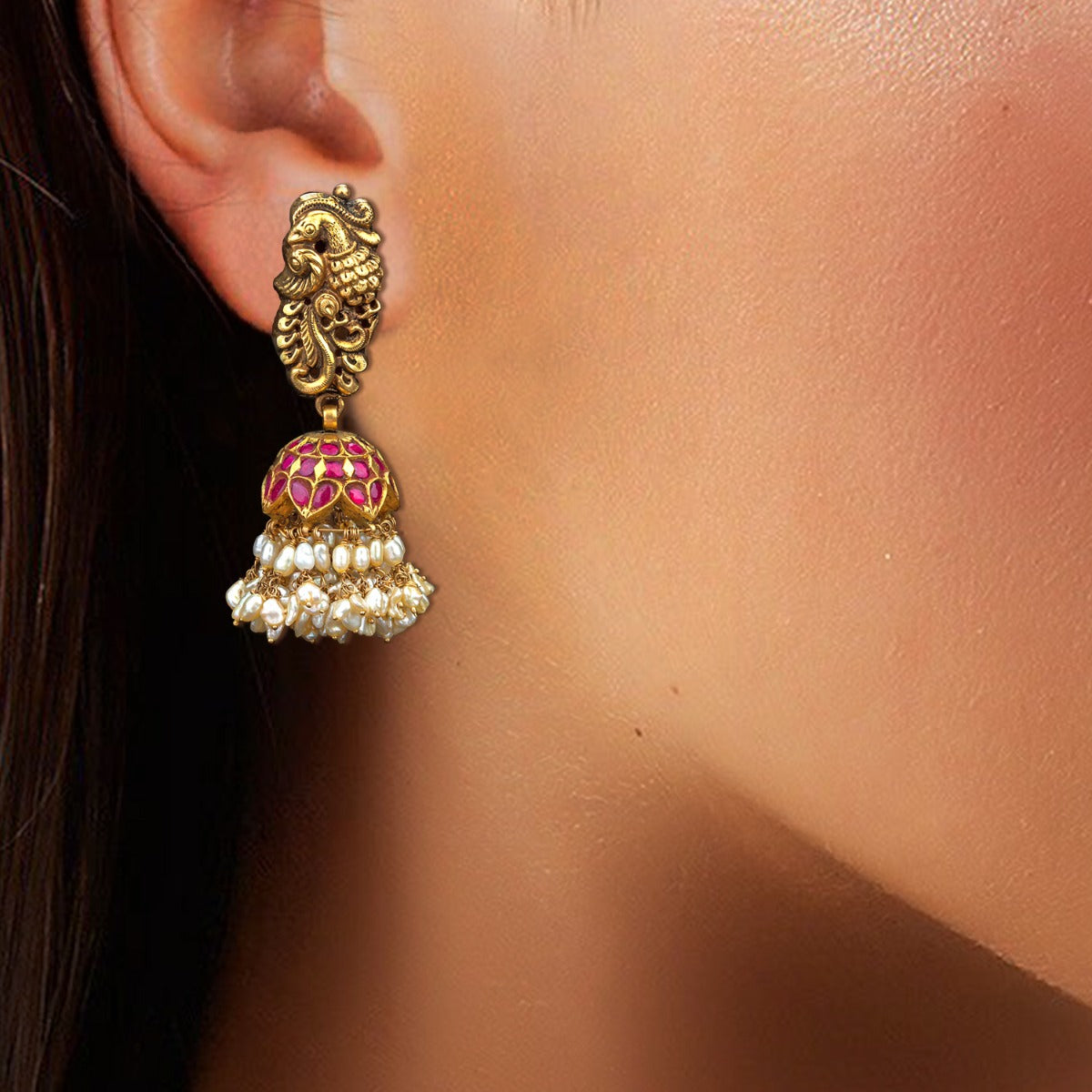 Peacock Temple Gold Jhumka