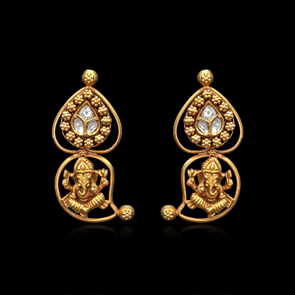Ganeshji Temple Gold Earrings