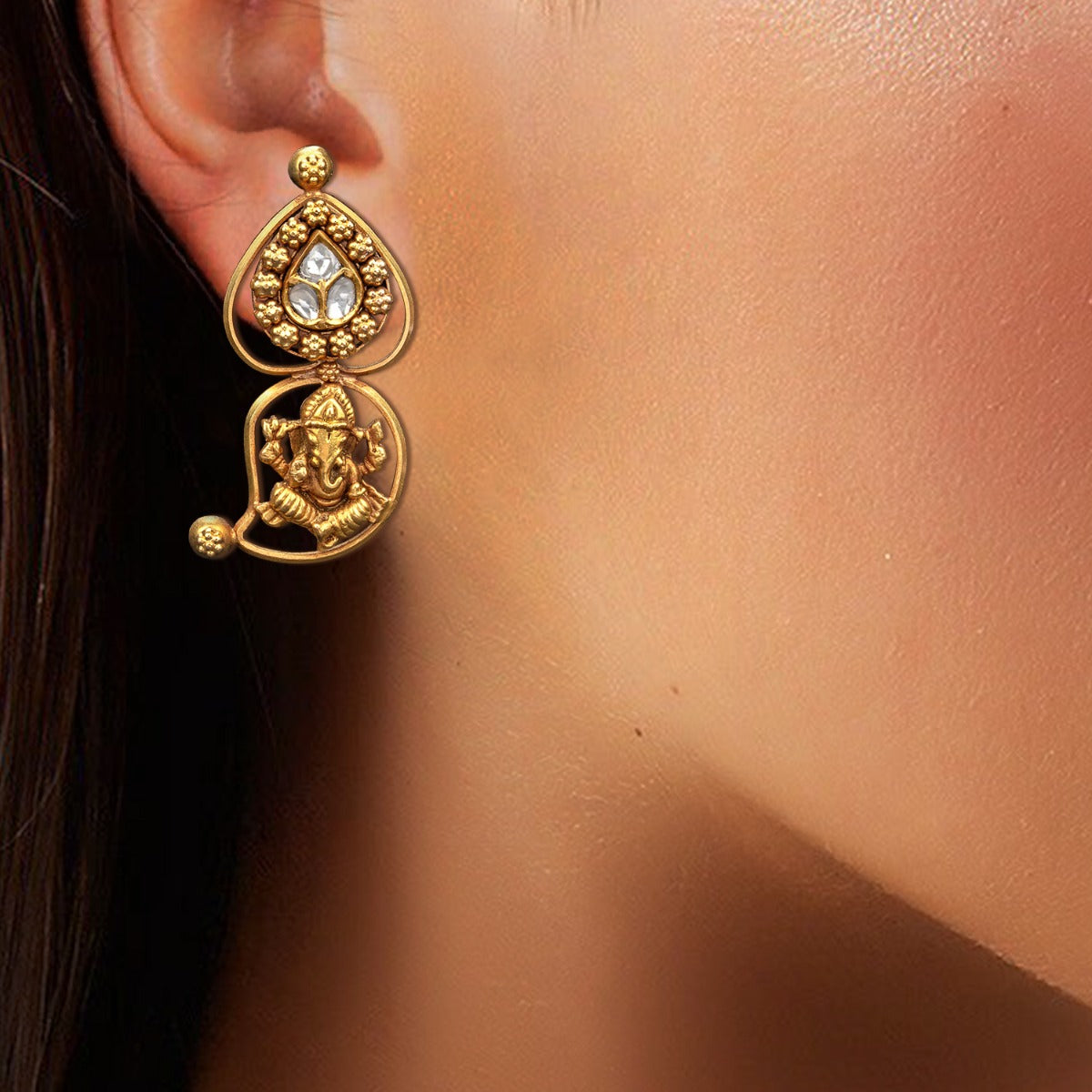 Ganeshji Temple Gold Earrings