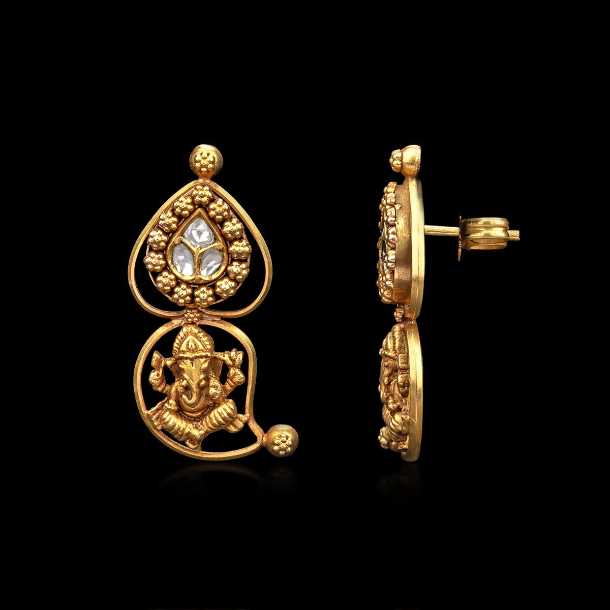 Ganeshji Temple Gold Earrings