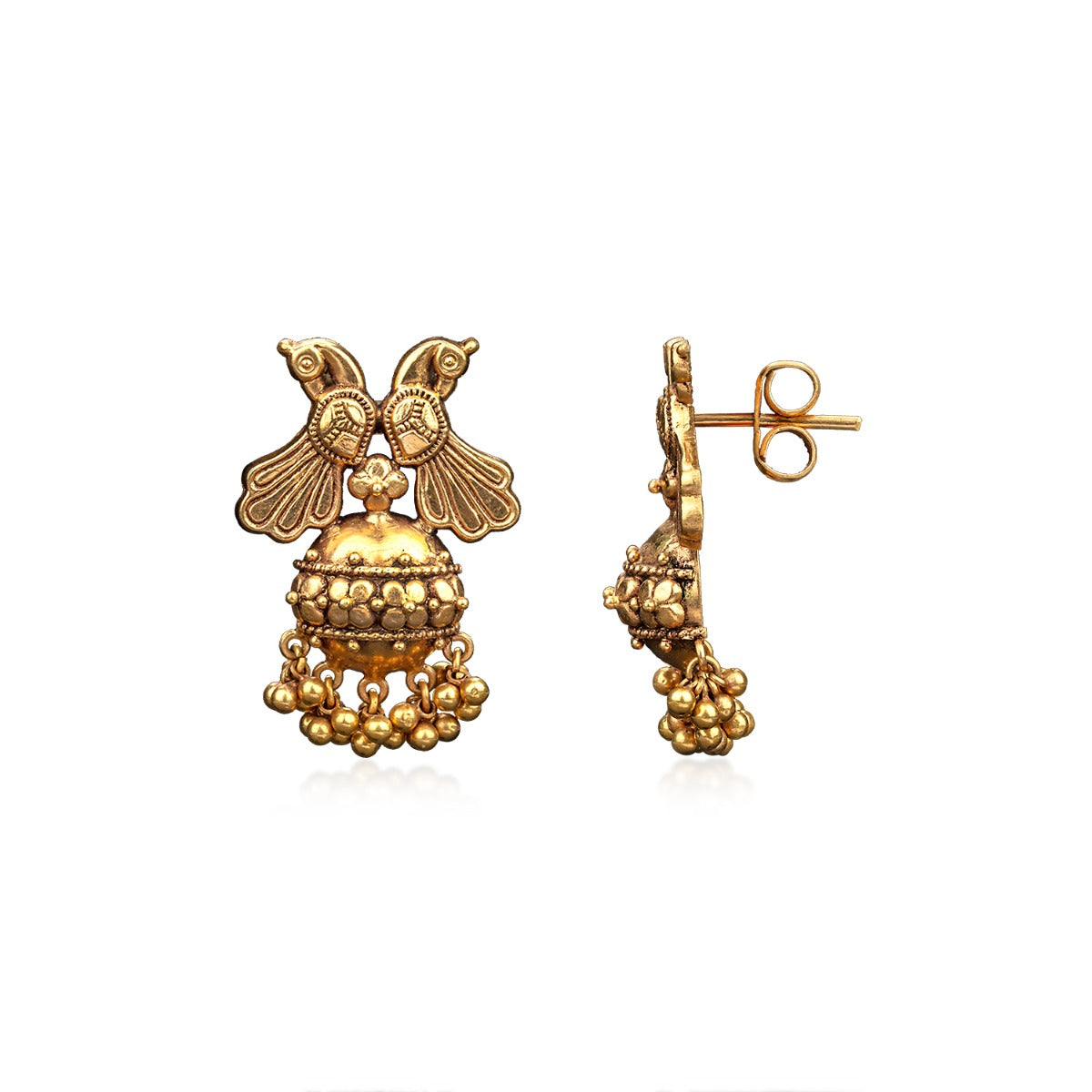 Peacock Duo Temple Gold Earrings