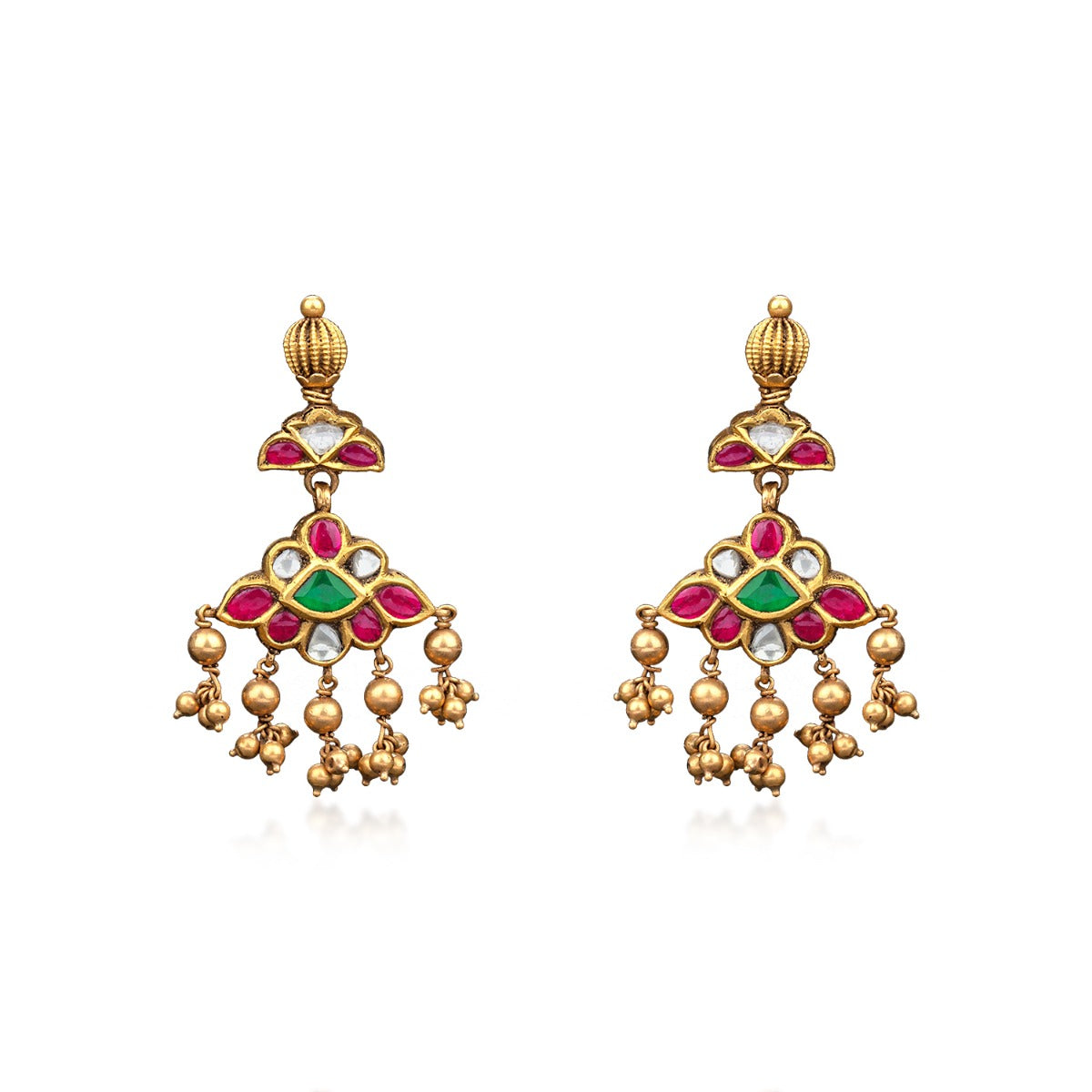 Multi Colour Stone Gold Earrings