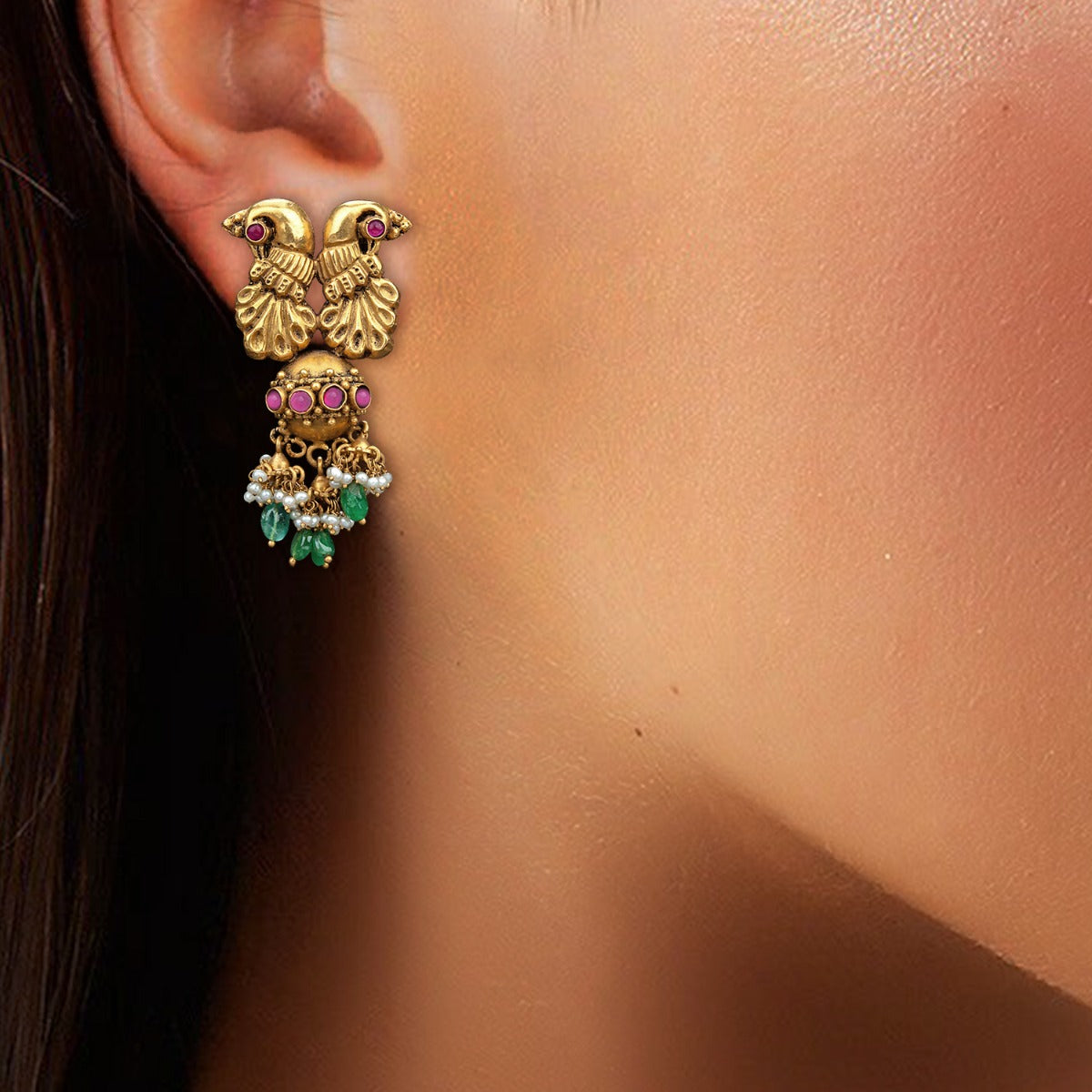 Peacock Multi Stone Earrings