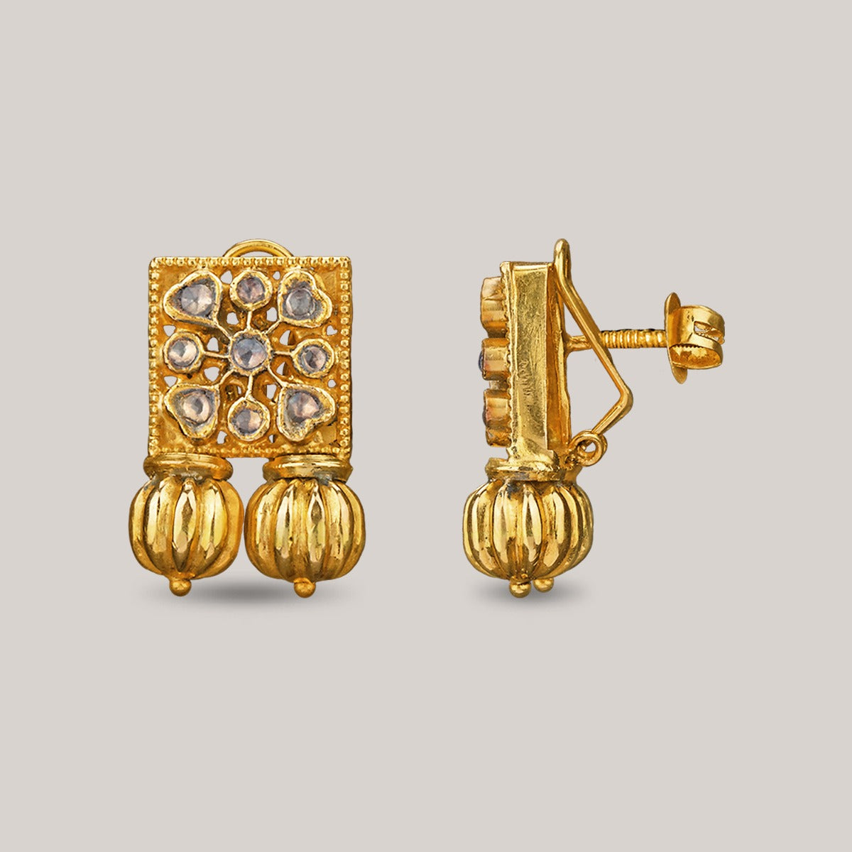 Corner Hearts Gold Earrings
