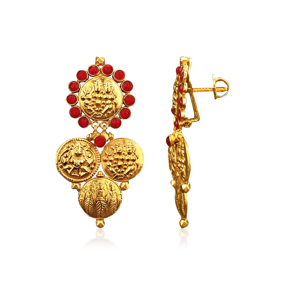 Round Embossed Gold Earrings