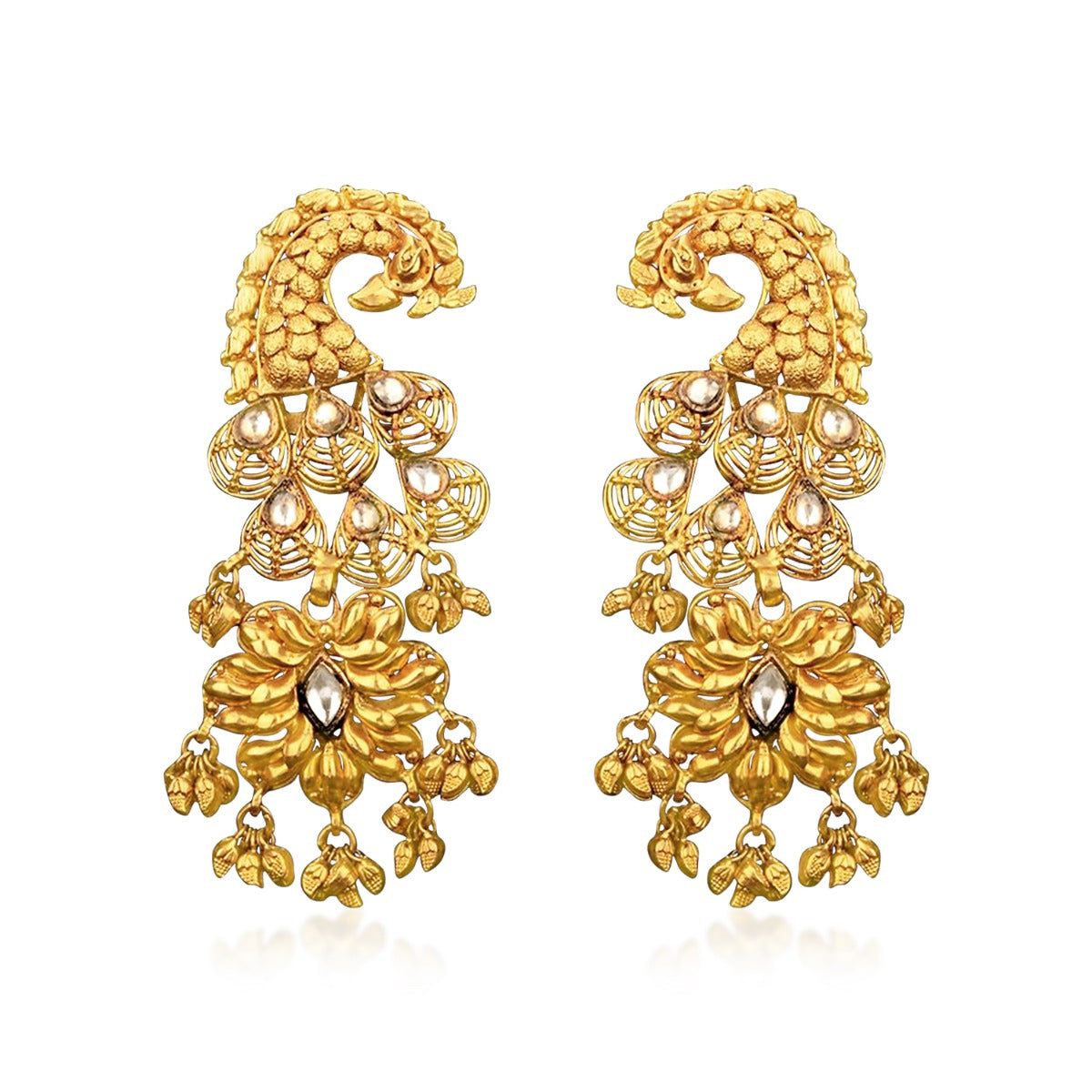 Peacock Feather Gold Earrings