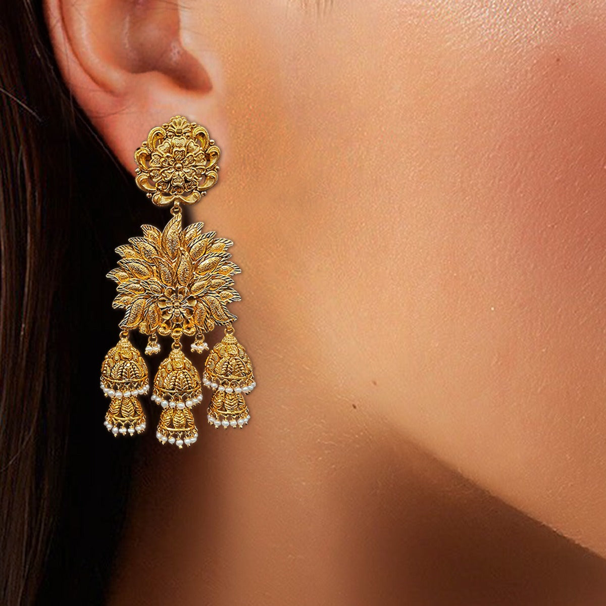 Magnificent Aster Gold Earrings