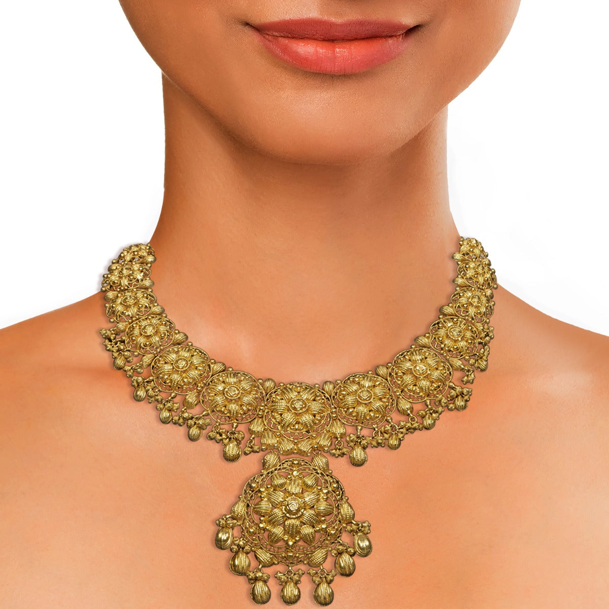 Floral Motif Gold Necklace
