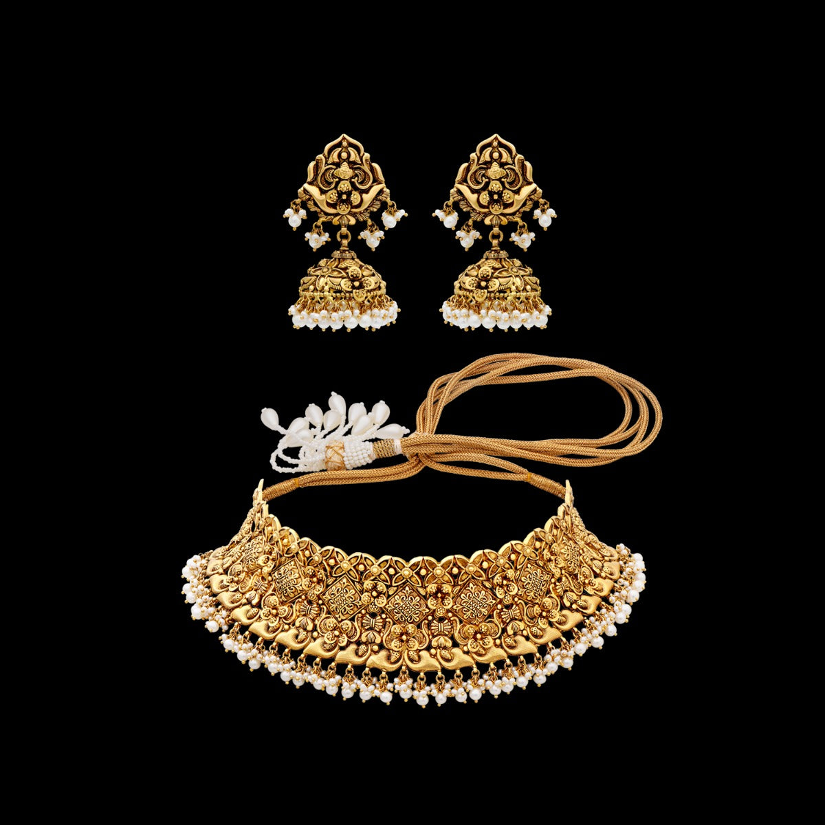 Earthy Motifs Gold Choker Set