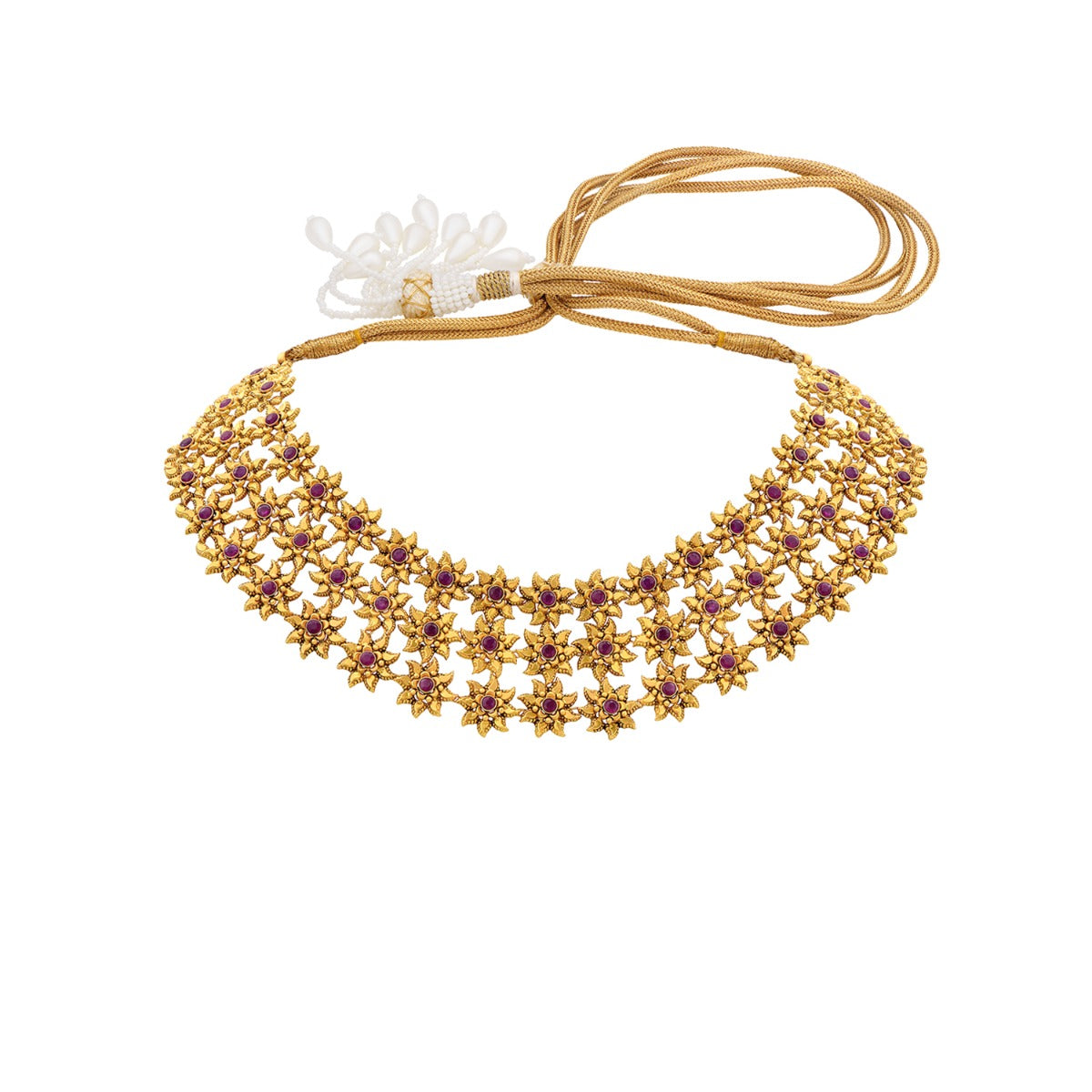 3 Line Floweret Cluster Gold Necklace Set