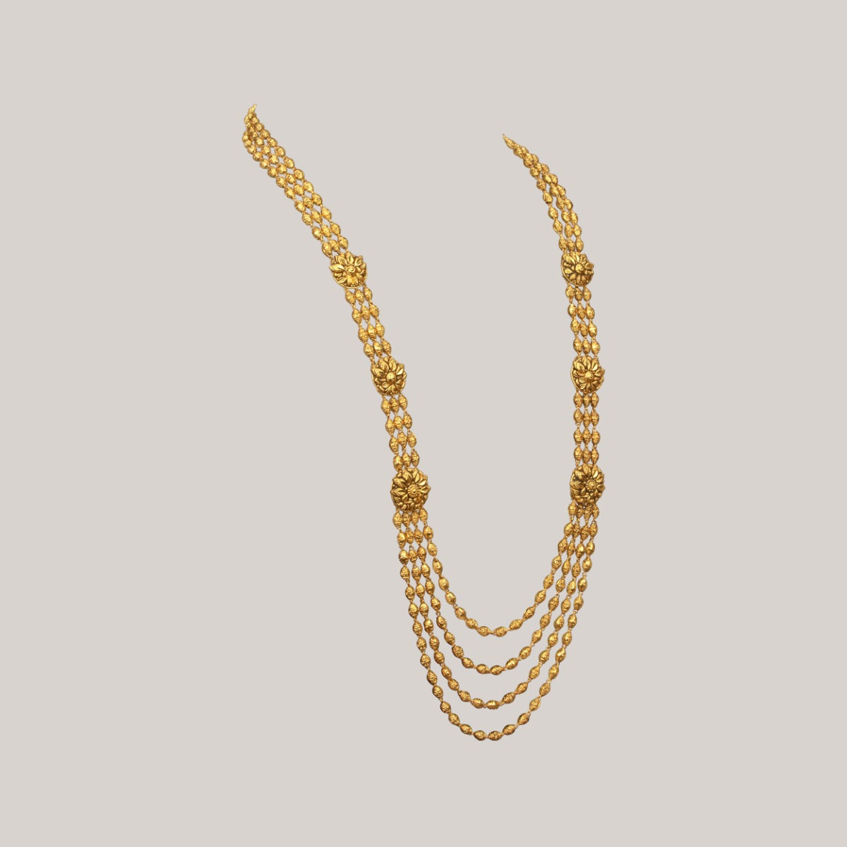 Flower Paused Long Gold Necklace
