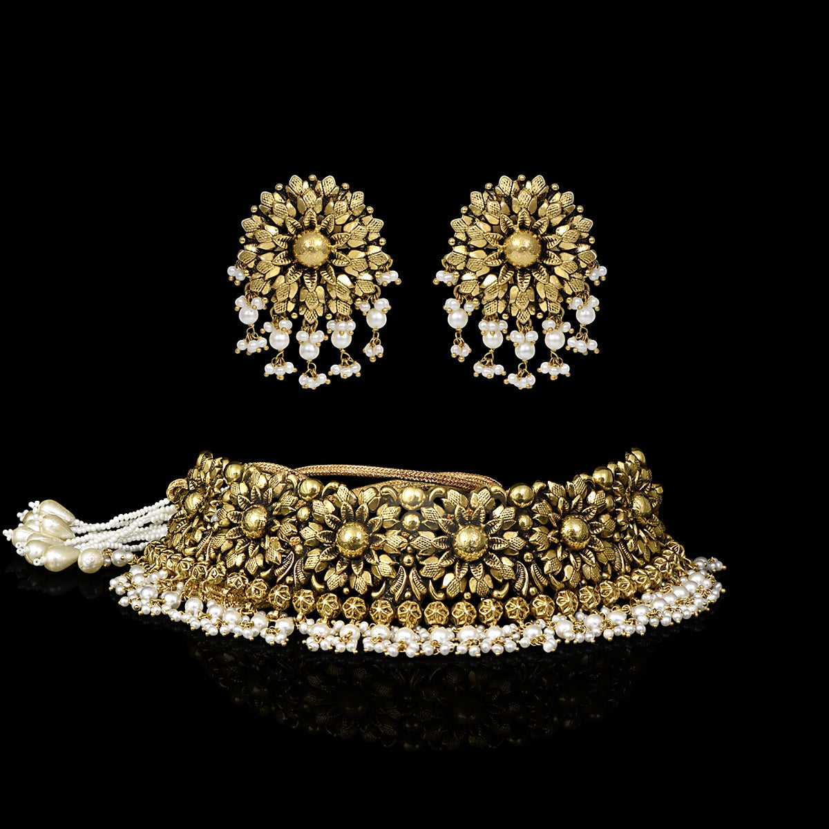 Flora Pattern Gold Choker Set