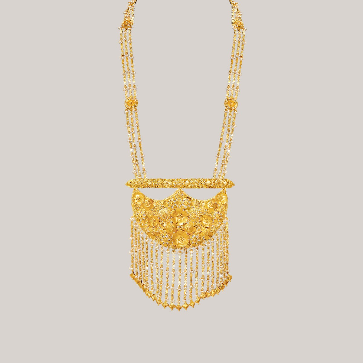 Concave Curved Long Gold Necklace Set