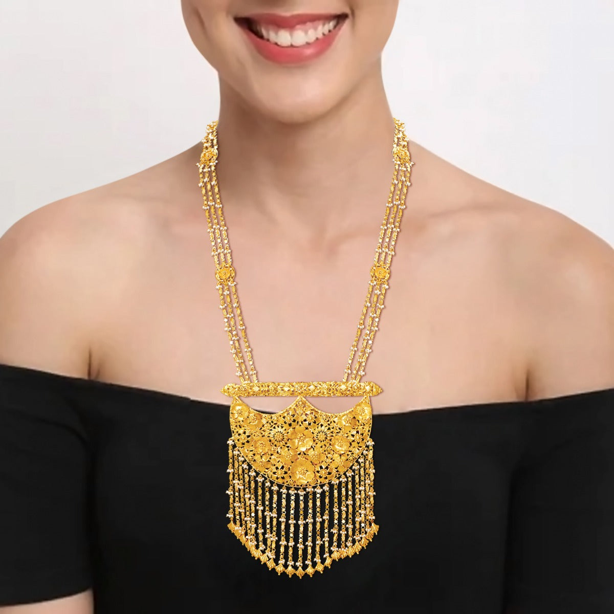 Concave Curved Long Gold Necklace