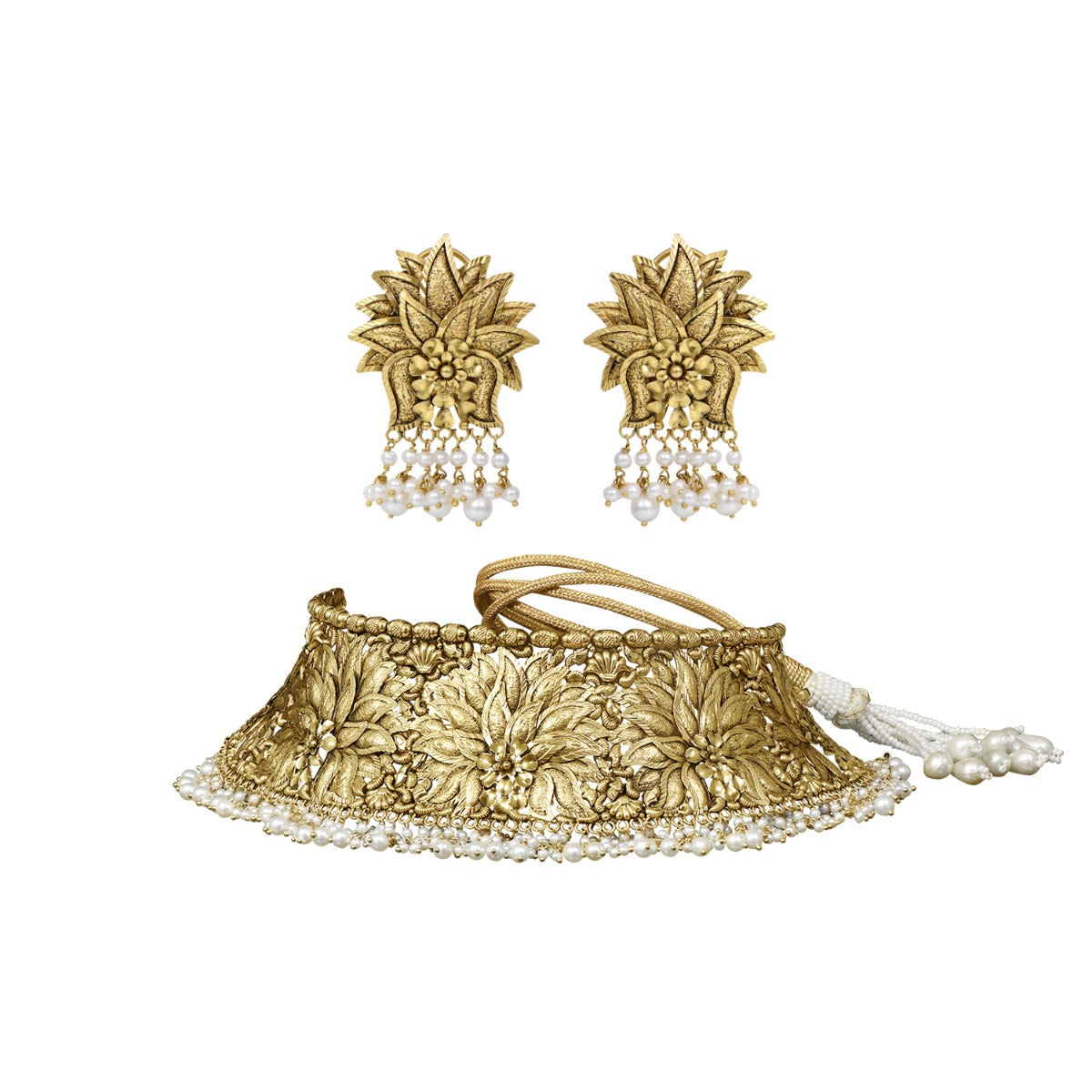 Leaves Cluster Gold Choker Set