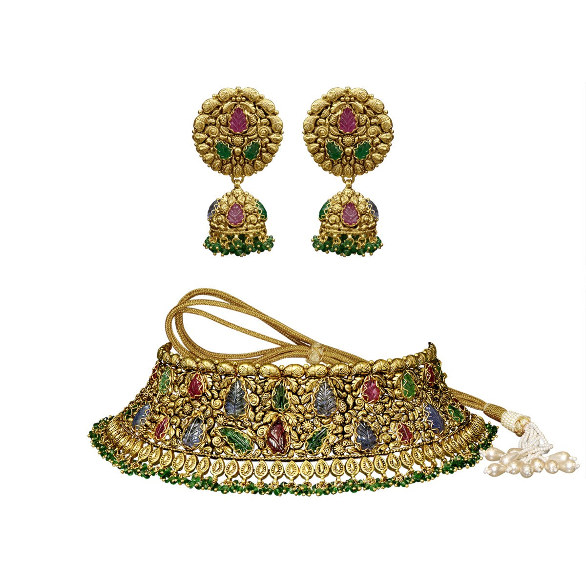 Intricate Leaf Gold Choker Set