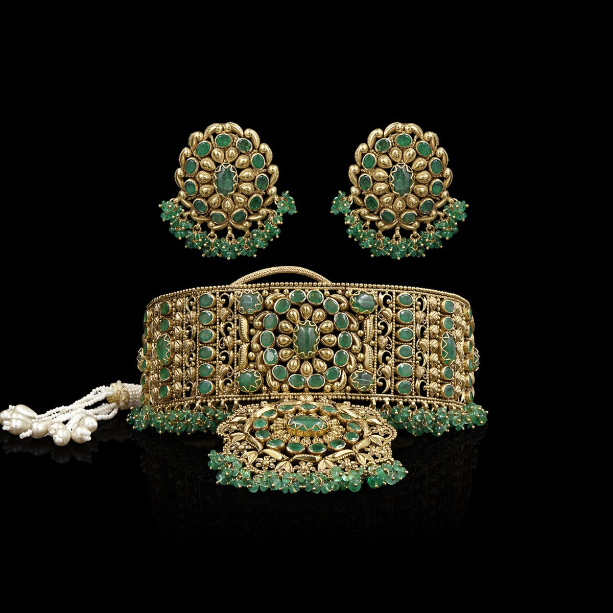 Traditional Bridal Green Gold Choker Set