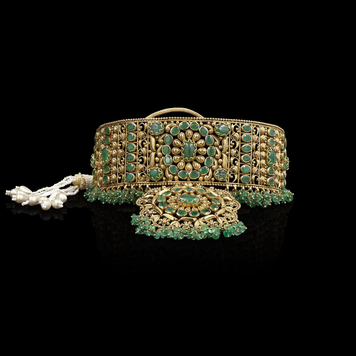 Traditional Bridal Green Gold Choker Set