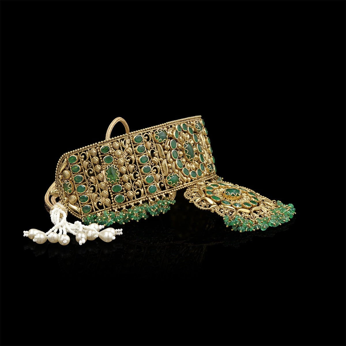 Traditional Bridal Green Gold Choker Set