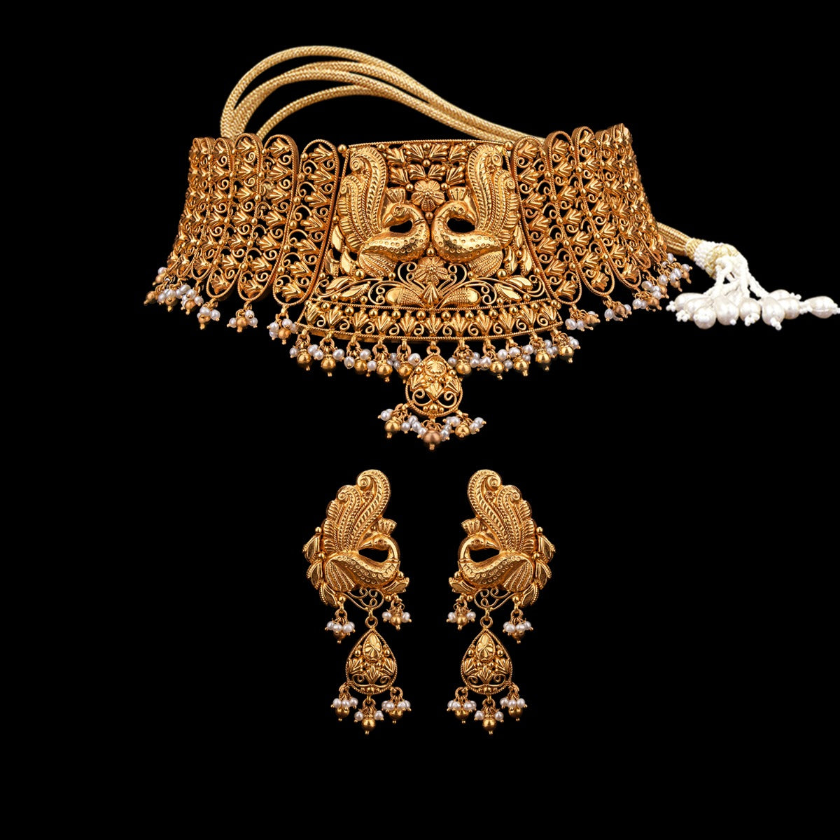 Peacocks Dancing Gold Choker Set