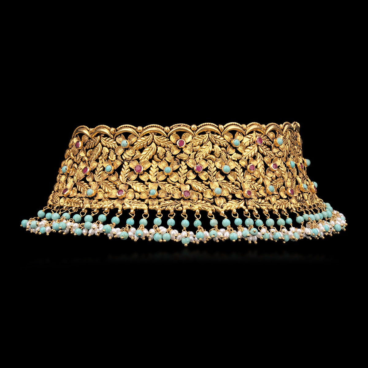 Dark Pink Floral Gold Choker