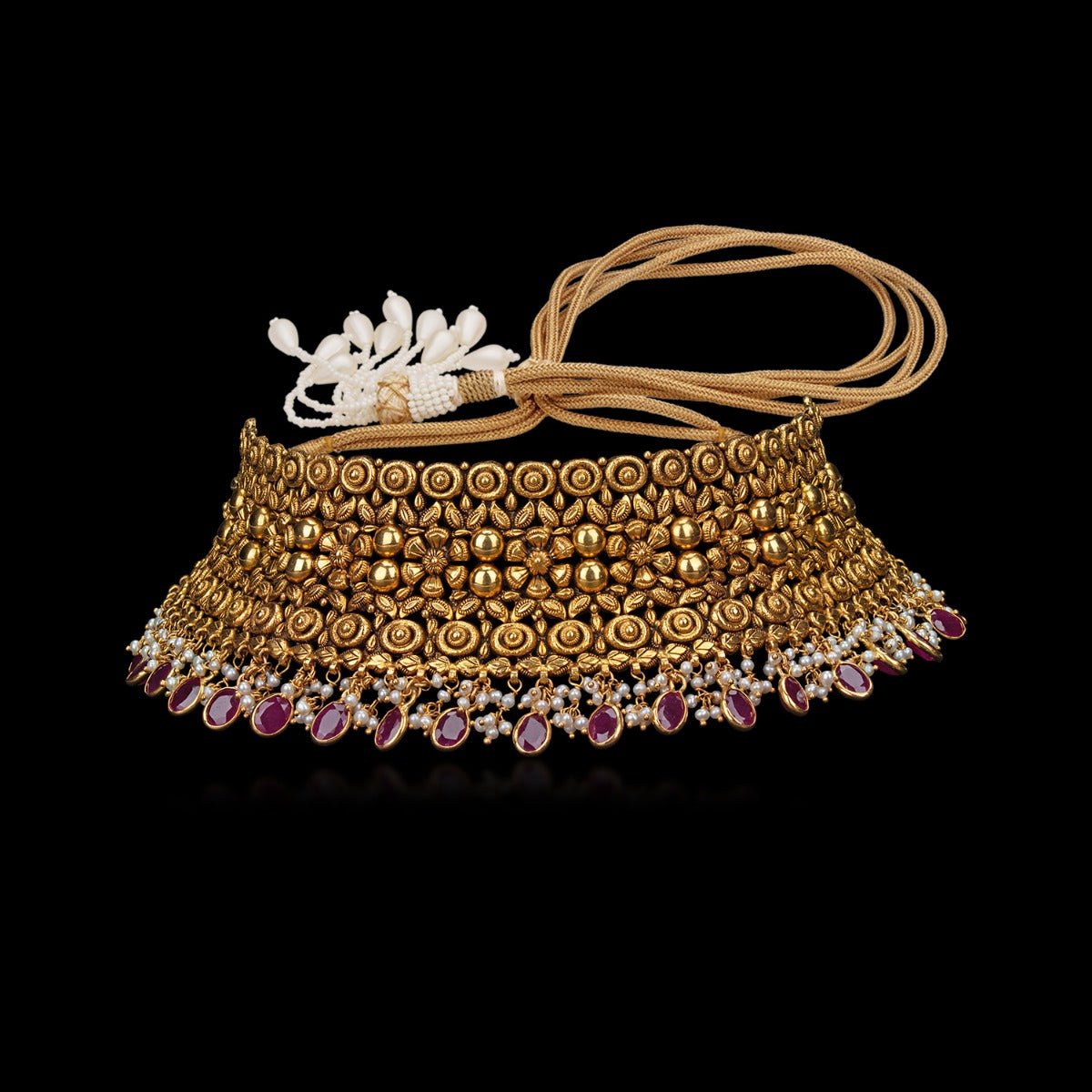 Red Beaded Gold Choker